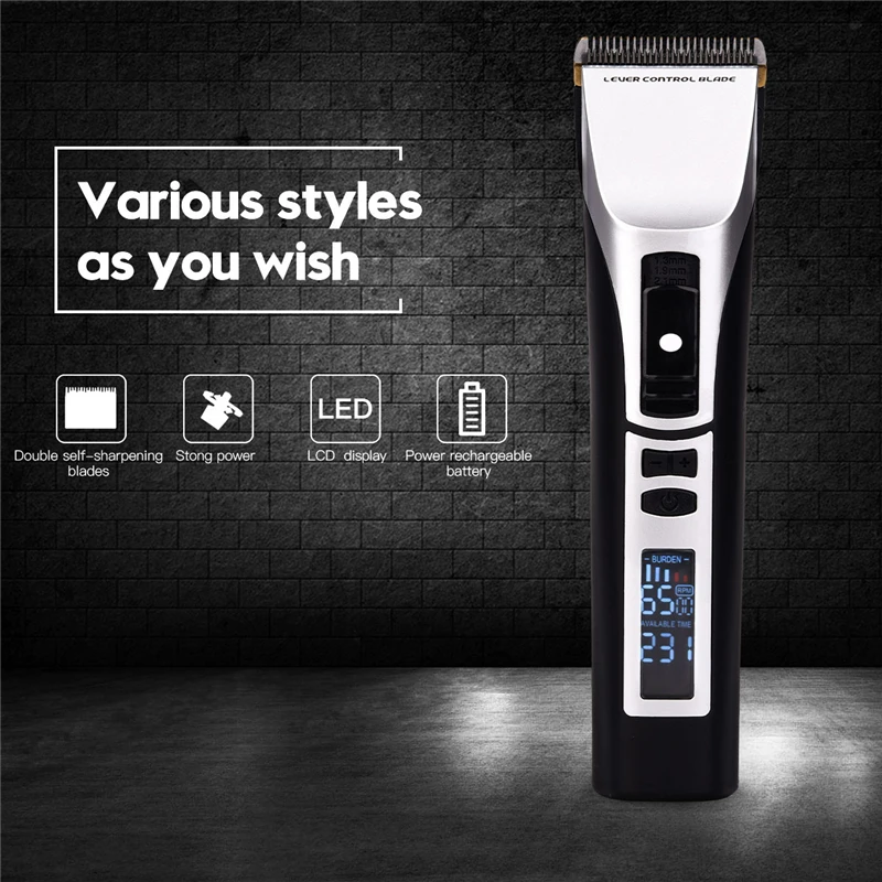

Hair Clipper Rechargeable Hair Cutting Machine Men Beard Trimmer Titanium Stainless Steel Blade Hair Trimmer LCD Display
