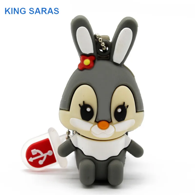 KING SARAS 64 ГБ usb флэш-накопитель usb 2,0 4 ГБ 8 ГБ 16 ГБ 32 ГБ Флешка милый серый розовый модель кролик - Цвет: Gray