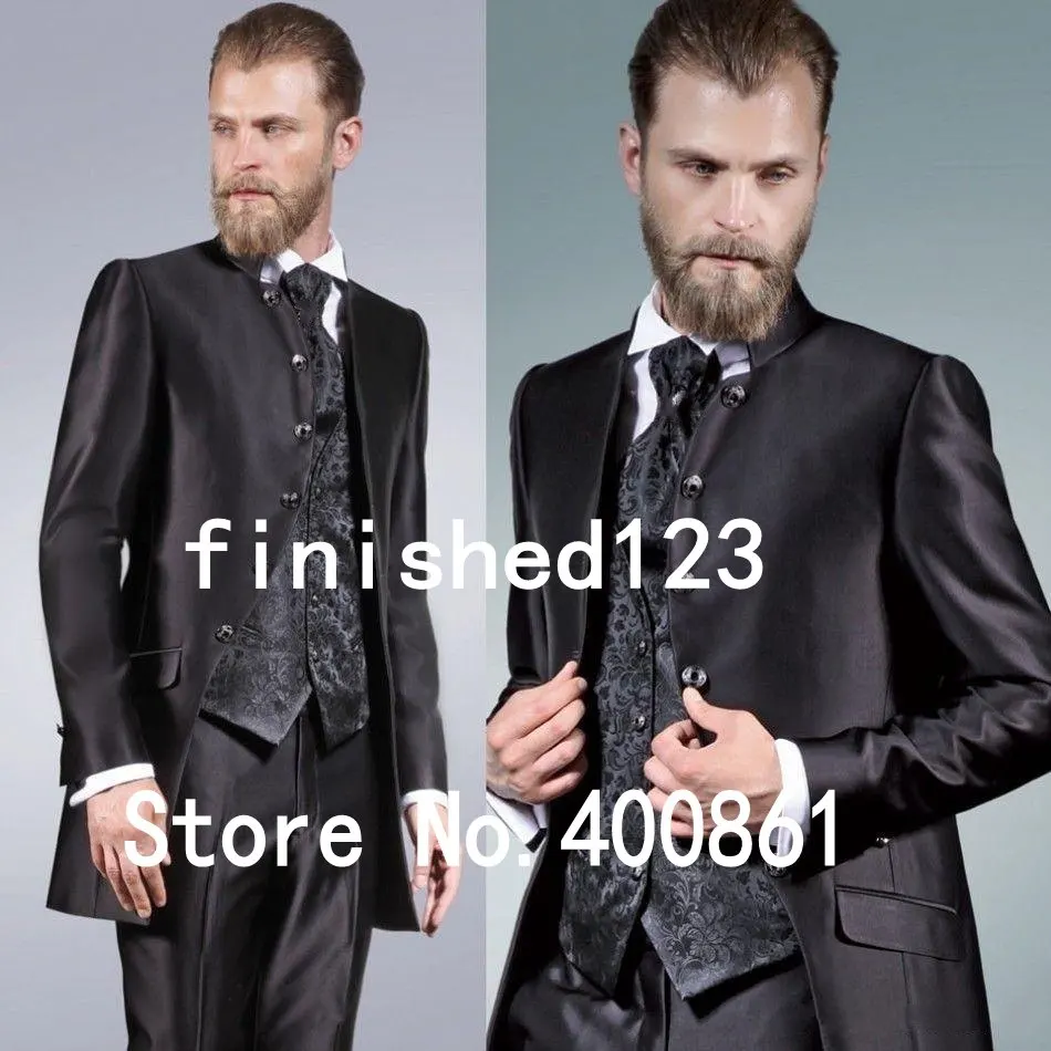 Новый стиль черный смокинг для жениха Groomsmen best человек мужские свадебный костюм (куртка + брюки + жилет + галстук) ширина: 189