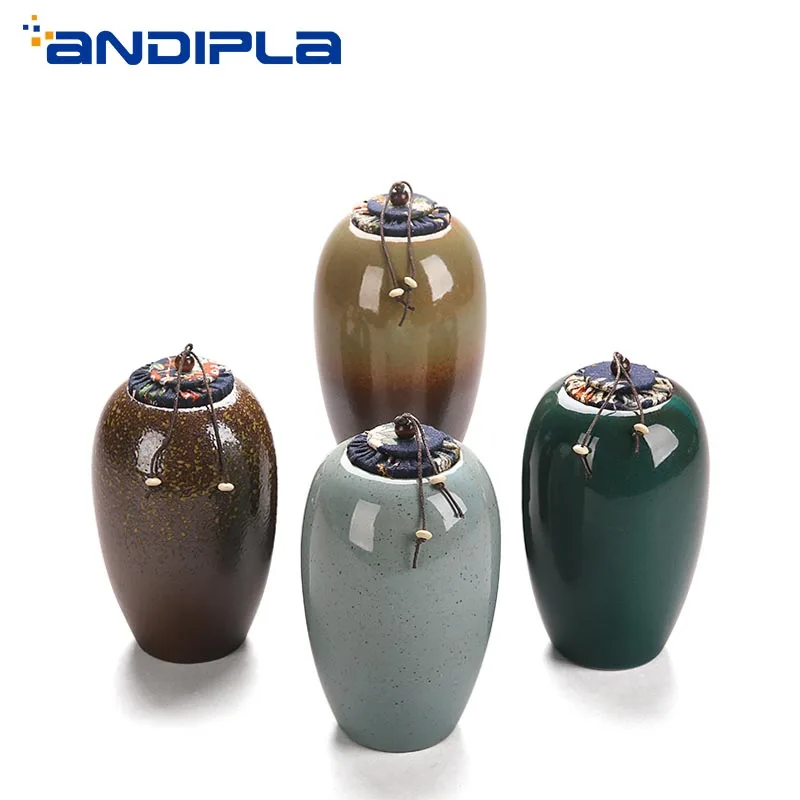  Vintage Coarse Pottery Kiln Change Glaze Storage Bottle Ceramic Tea Cans Sealed Flower Tea Canister - 32887270214