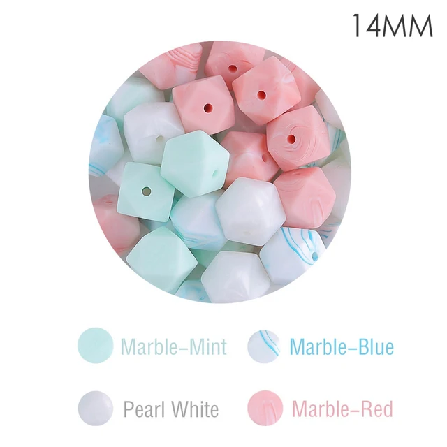Let's Make Silicone Beads Hexagon Beads 14mm 10pc Food Grade Silicone Teether DIY Pacifier Clips Beads Necklace Baby Teether TYPE 9