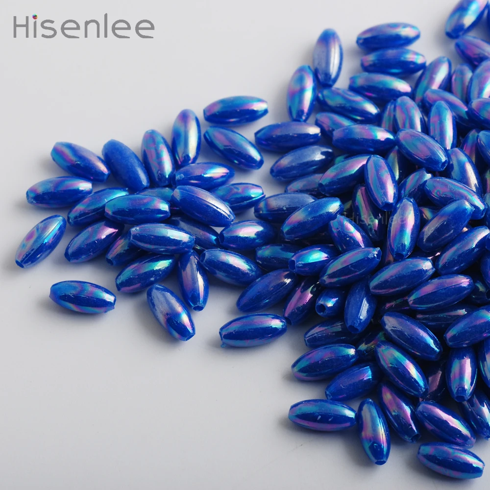 Hisenlee Be well received 6*12mm 100 pcs Blue Ellipse Smooth surface Grain shape Acrylic DIY bracelet made of beads | Украшения и