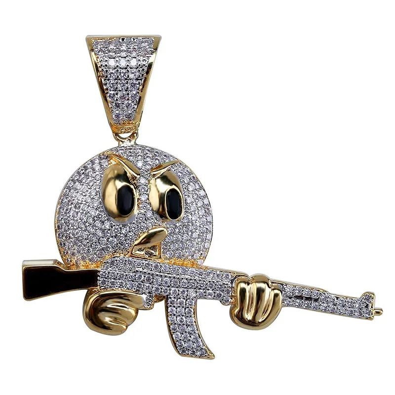 MISSFOX хип хоп блики Экспрессия ручка AK47 пистолет ледяной Кулон 24K позолоченный