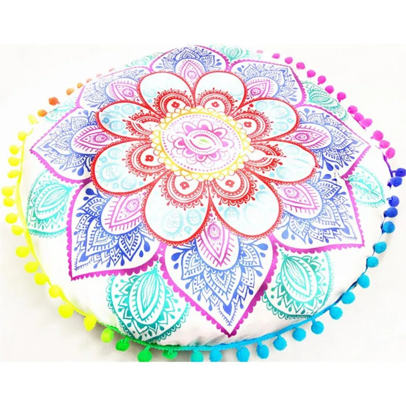 43*43CM Colorful Round Indian Mandala Floor Printed Pillows Cushions Pillows Case Textile Bohemian Pillow