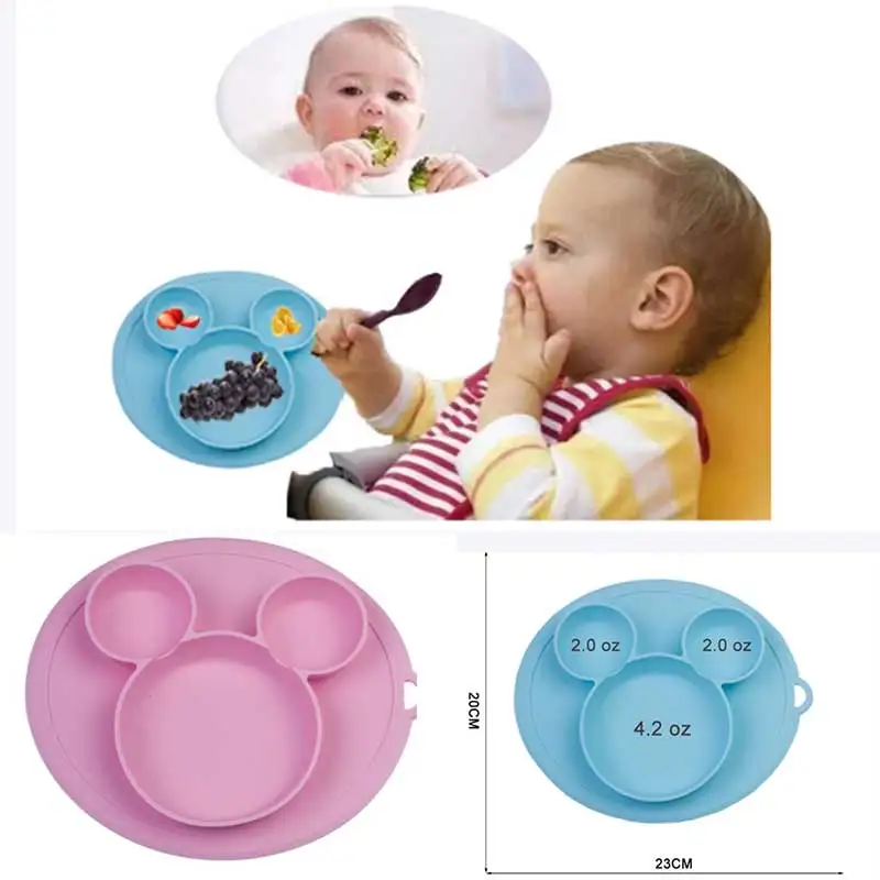 Baby Safe Silicone Dining Plate BPA Free Solid Children Dishes Suction Toddle Training Tableware Cute Cartoon Kids Feeding Bowls