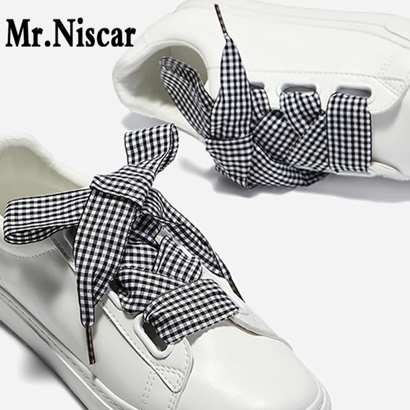 Mr. Niscar/1 пара шириной 2,5 см Цветной плед шнурки для женская обувь полиэстер плоские шнурки британский стиль Атлас Ленточные шнурки для обуви