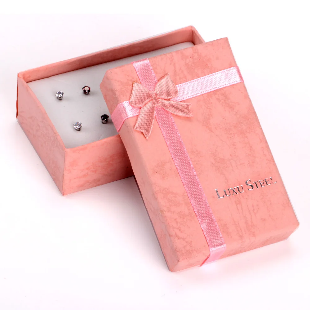 LUXUSTEEL Gift Box 6pairs Earring Sets Size 3mm/5mm/7mm Stainless Steel Anit-allergy Colorful Crystal Stud Earring Bijoux