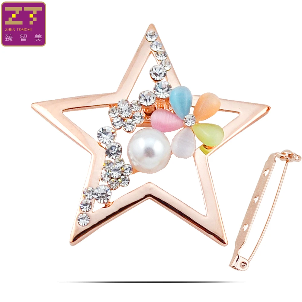 ZHEN TOMOMI Simple Star Crystal Opal Simulated-Pearl Scarf Corsage Buckle Brooch Pin Birthday Party Clothing Accessories Jewelry | Украшения