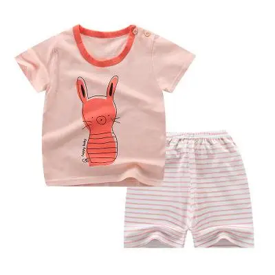 Одежда для новорожденных мальчиков комплект одежды из хлопка для активного отдыха и развлечений; летняя одежда для девочек, футболка+ шорты, комплекты детский, для маленьких мальчиков, детская одежда - Цвет: rabbit