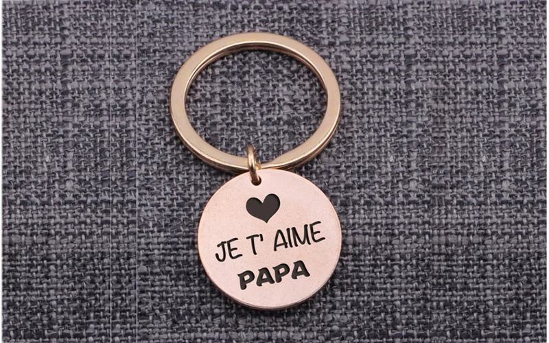 Je T'aime папа французский язык День отца брелок Porte Clef папа Подарочная бирка для ключей с вышивкой на заказ подарок Keepsake отец сувенир Brelok