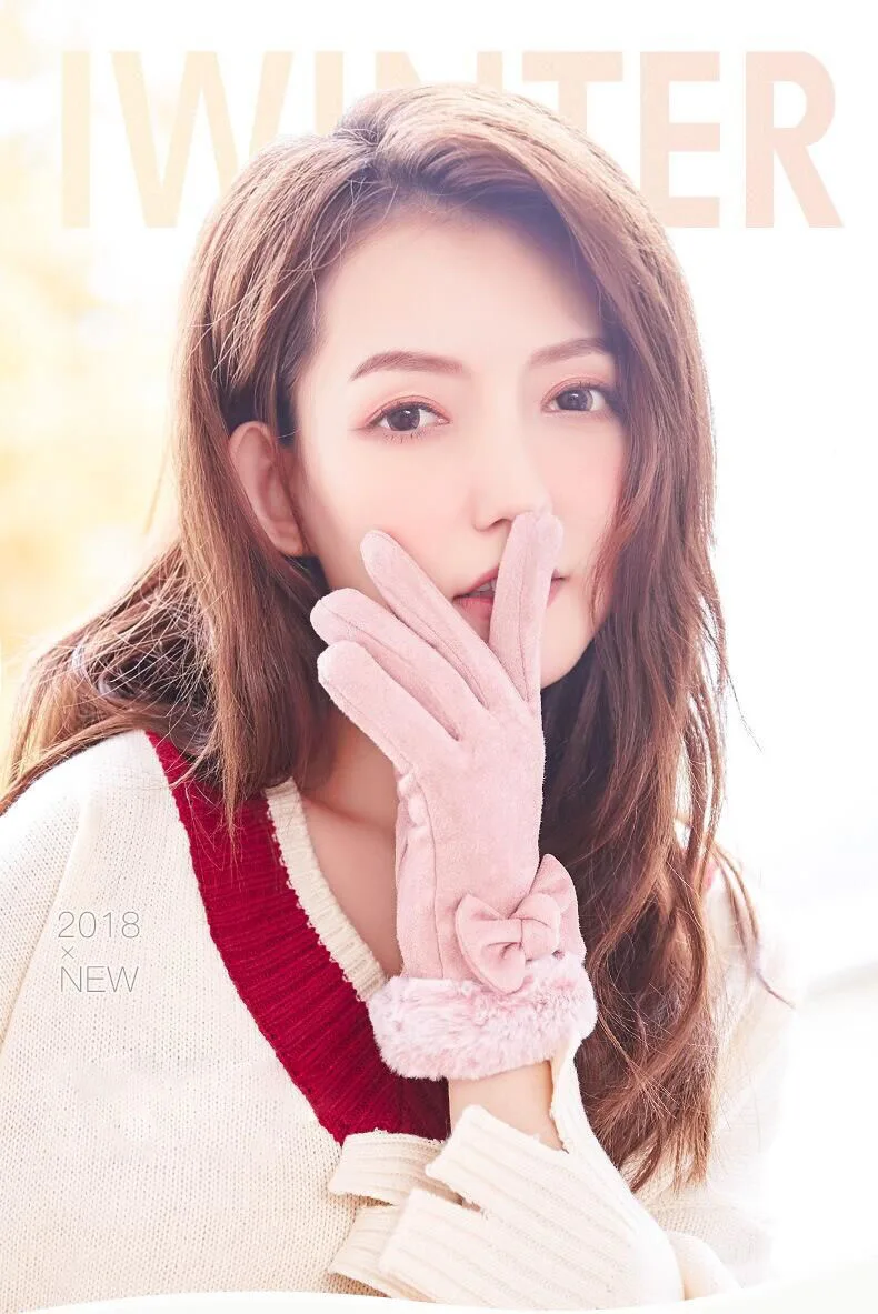 BING YUAN HAO XUAN осенне-зимние замшевые Женские однотонные перчатки для смартфона, сохраняющие тепло, Элегантная Дамская перчатка с пятью пальцами