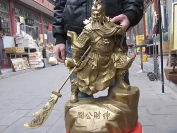

19"China Brass craftwork famous Dragon God of wealth Guan Gong warrior statuary