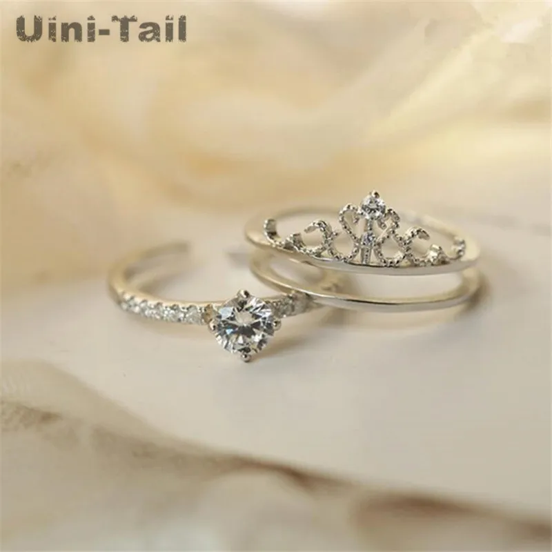 

Uini-Tail hot new 925 sterling silver simple double ring one more wearing fashion crown ring creative personality jewelry ED144