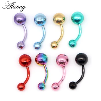 

Alisouy 1pc Titanium Plating Piercing Belly Button Rings 14G Navel Piercing Nombril Ombligo Steel Body Jewelry Gold/Black