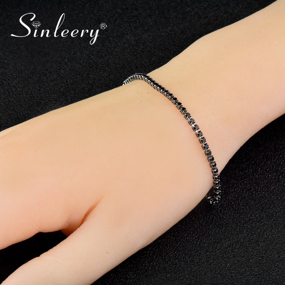 

SINLEERY Sparkling Black Cubic Zirconia Tennis Bracelet & Bangles Black Gun Plated Chain Women Jewelry Pulseras Mujer SL304 SSC