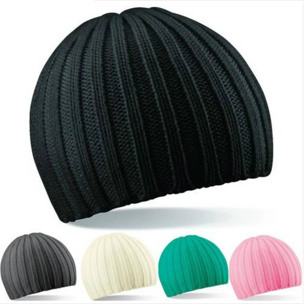 

2016 New Autumn Winter Solid Color Hats Women Thick Stripes Beanie Short Female Male Short Cap Outdoor Beanies HT51045+35