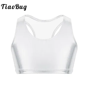 

TiaoBug Girls Shiny Metallic Sleeveless Racer Back Crop Top Ballet Dance Gymnastics Ballerina Stage Performance Kids Dance Top