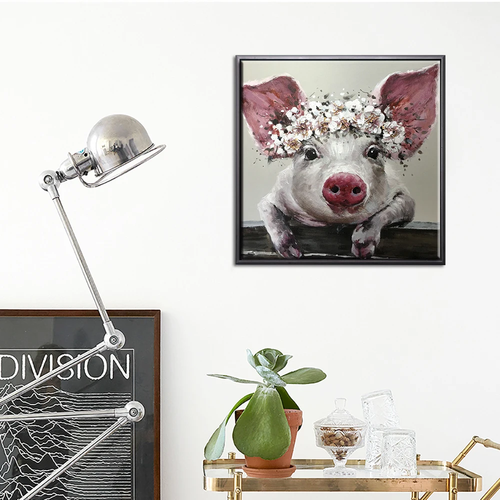 Cerdo De Cerdas Simple Con Guirnalda De Animales Pintura De Lienzo