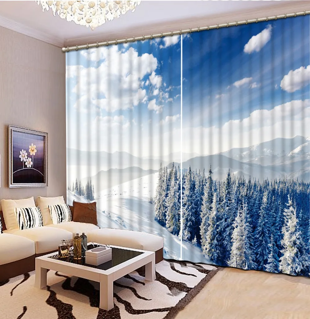3D curtains blackout curtains for bedroom winter nature scenery