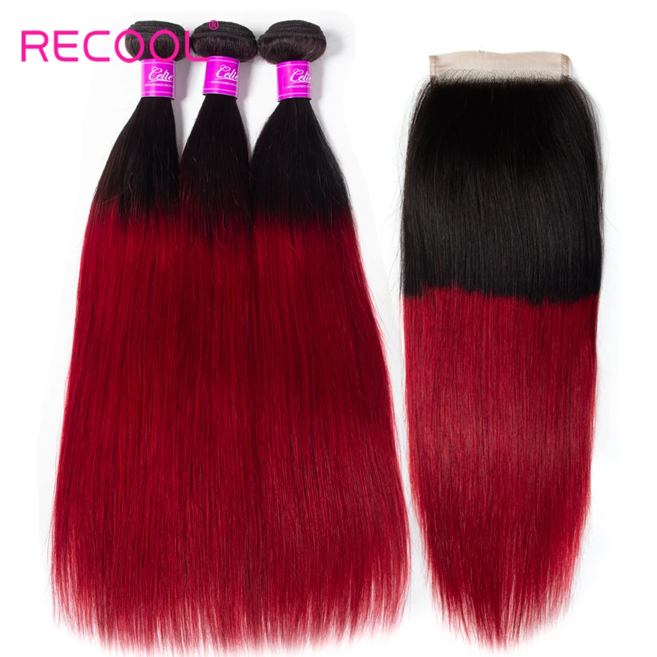 

Recool Ombre Human Hair Bundles With Closure Brazilian Straight Hair 1B Burgundy Red 3 Bundles With Closure Ombre Hair Extension