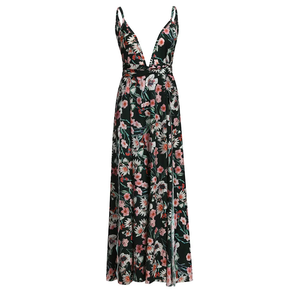Плюс Размеры шифоновое сексуальное платье Для женщин Летнее Boho ремешками пикантные сексуальное нижнее белье с глубоким v-образным вырезом длинное вечерние Пляжные наряды Z4
