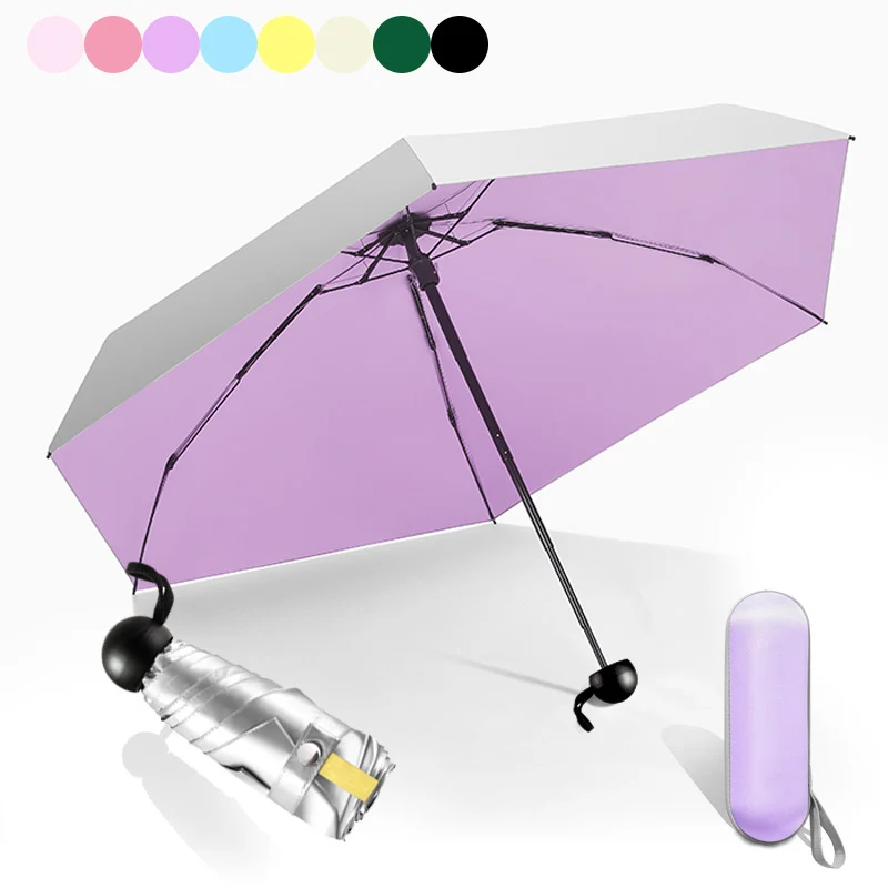 Ветростойкий пятискладной зонтик с дождевиком, Серебристый Портативный карманный мини-зонтик с защитой от ультрафиолета