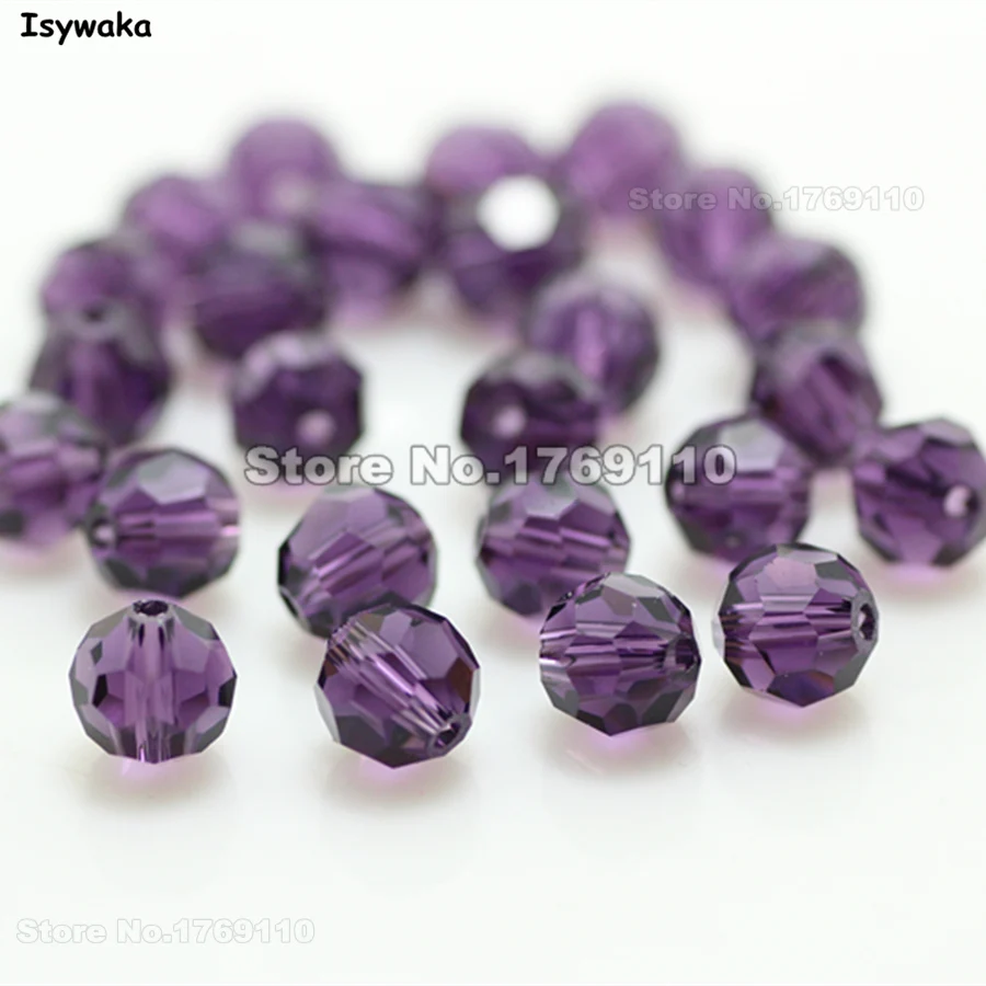 Isywaka Sale 100pcs Purple Color Round 6mm Austria Crystal Beads Charm