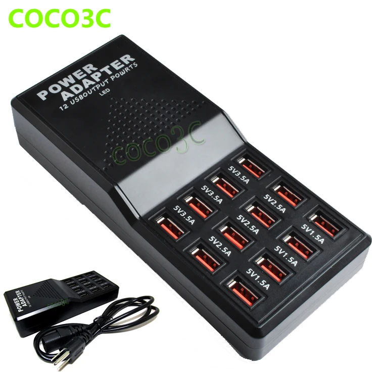 

12 Ports 5V 12A USB Smart Charging Hub Rapid Charger AC to DC power adapter USB Rapid Changing for Macbook surface Laptop