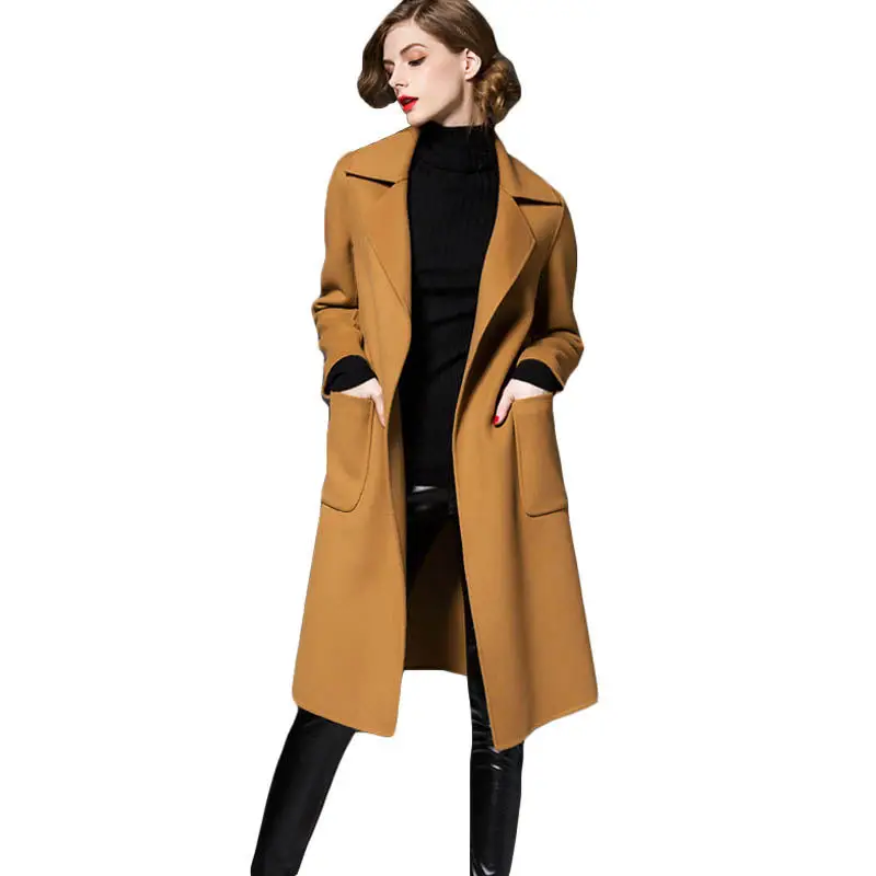 Image 2016 Mid ling Style Winter Women Wool Coat Red Royal blue Turn Down Collar Oversize Trench Loose Warm Wool Coat With Belt SS549