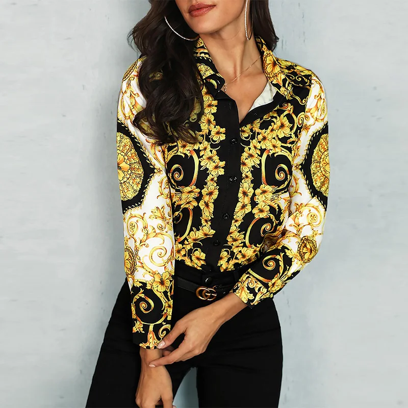 

Palace Floral Mixed Print Women Long Sleeve Casual Shirt Ladies Elegant Workwear Blouse Shirts Female Brief Tops Streetwear