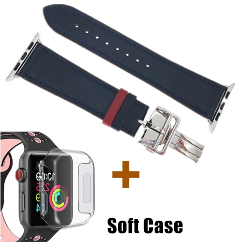 Ebene Barenia кожаный ремешок для iWatch 5 4 3 2 полосы 44 мм 40 мм Herm ремешок для часов с логотипом Herm Apple Watch - Цвет ремешка: Blue Red