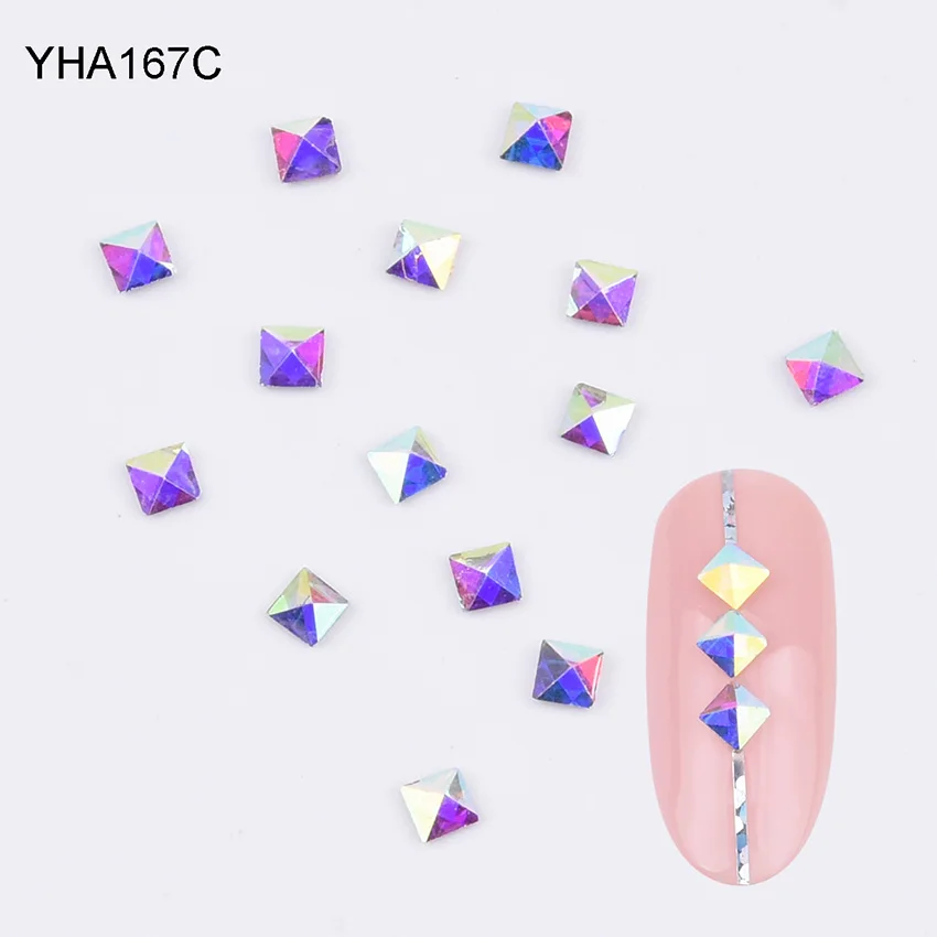 10 шт., стразы для дизайна ногтей с кристаллами и квадратным алмазным верхом, заостренные стеклянные стразы для 3d украшения ногтей, Стим панк-дизайн YHA167 - Цвет: YHA167C