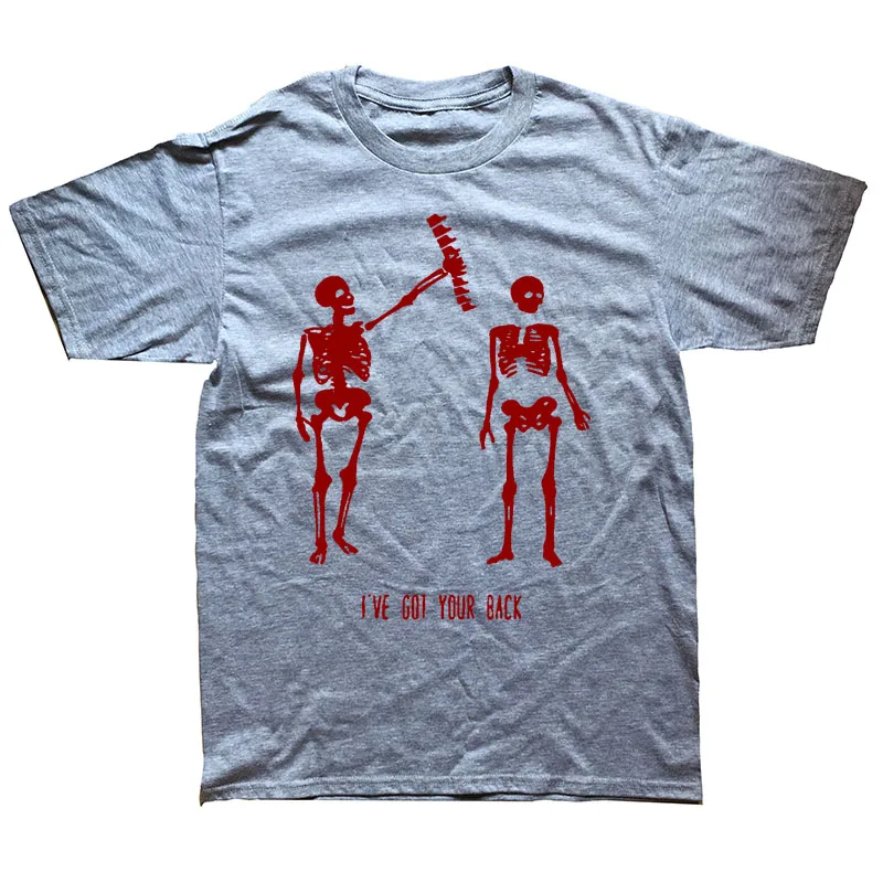Летняя футболка с принтом «I 've Got Your Back Skeleton» для мужчин, хлопковая футболка с коротким рукавом и круглым вырезом - Цвет: GRAY