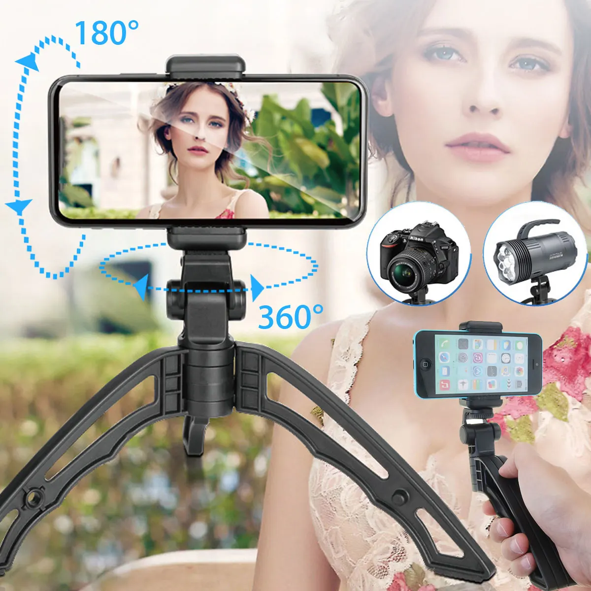 

haweel Mini Camera Phone Stabilizer Gimbal Desktop Multi-directional Adjustable Handheld Tripod with Clip for iphone 8 Plus