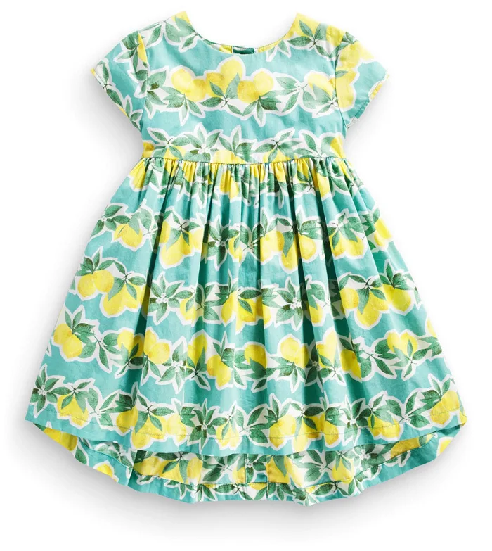 

Girl Summer 2015 Vintage Dress Audrey Hephurn Retro Small Lemon Cotton Tank Dress with Green Leaves