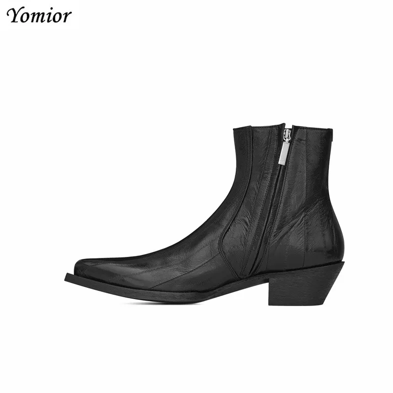 Yomior/мужские ботильоны из натуральной кожи с острым носком; модные удобные ботинки «Челси» в британском стиле; повседневные винтажные вечерние ботинки для джентльменов
