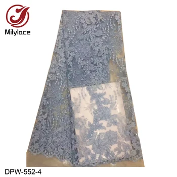 

Delicate embroidery with shiner French lace fabric 2018 high quality mesh lace fabric 5 yards for wedding party dresses DPW-552