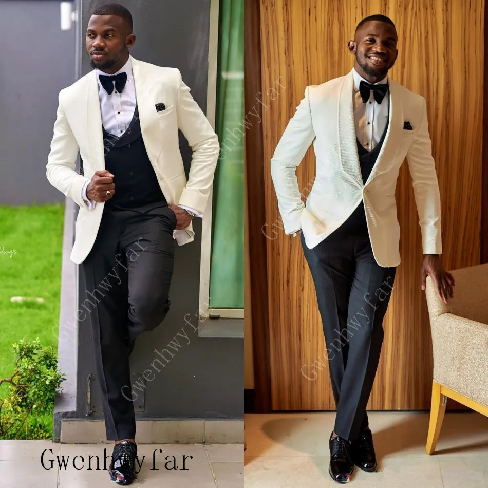 

Handsome suits for men ivory Mens Prom Tuxedos Suits Latest Pants Jacket Pants Design Slim Fit Tailor Blazer(Jacket+Pants+Vest)