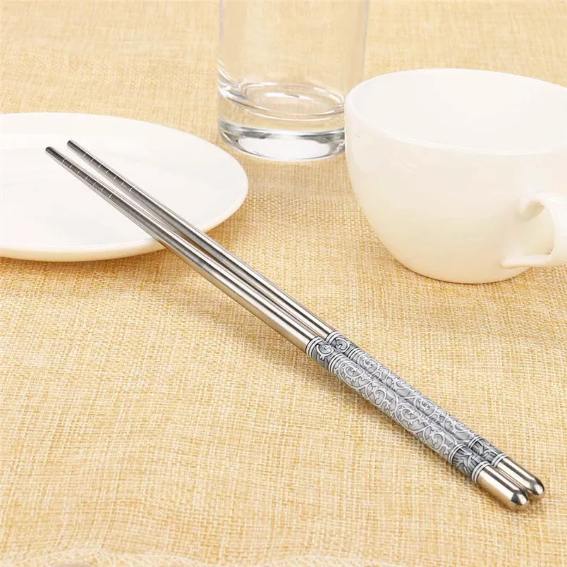 1 Pair New Chopsticks 8.9 Length White Vine Pattern Stainless Steel Chopsticks gift tablewear New #4n28 (2)