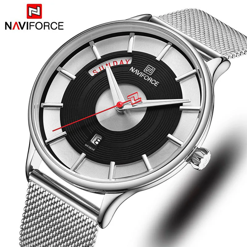 Naviforce ультра тонкие часы для мужчин лучший бренд класса люкс водонепроницаемые мужские часы модные деловые мужские часы золотые Relogio Masculino - Цвет: Silver Black