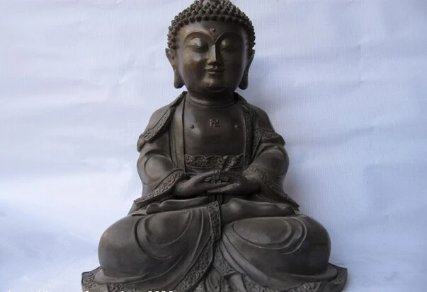 

S1270 Tibet Buddhism Fane Pure Bronze Carved Sakyamuni Amitabha Buddha Statue D0318