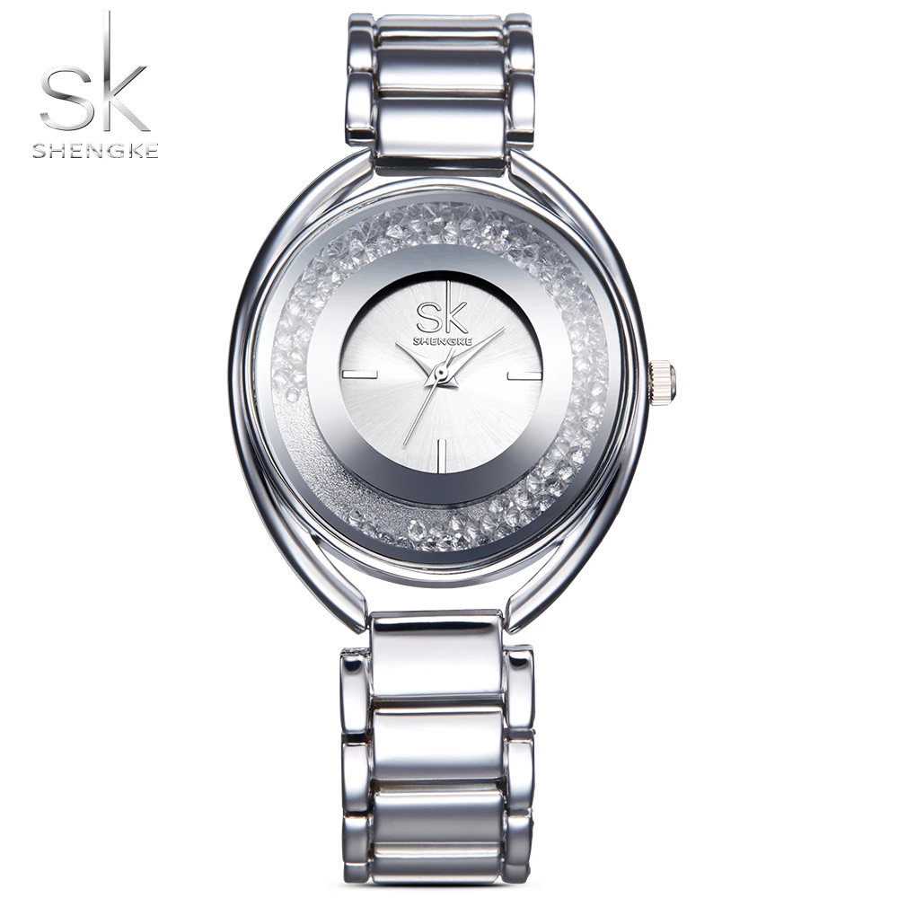 

Sk 2019 New Fashion Silver Watch Rhinestone Crystal Stainless Waterproof Causal Dress Lady Gift Luxury Brand Free Shipping