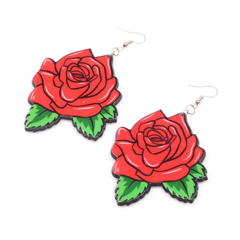 Новинка 2020 висячие серьги в стиле панк с розой акриловые хип хоп красными цветами