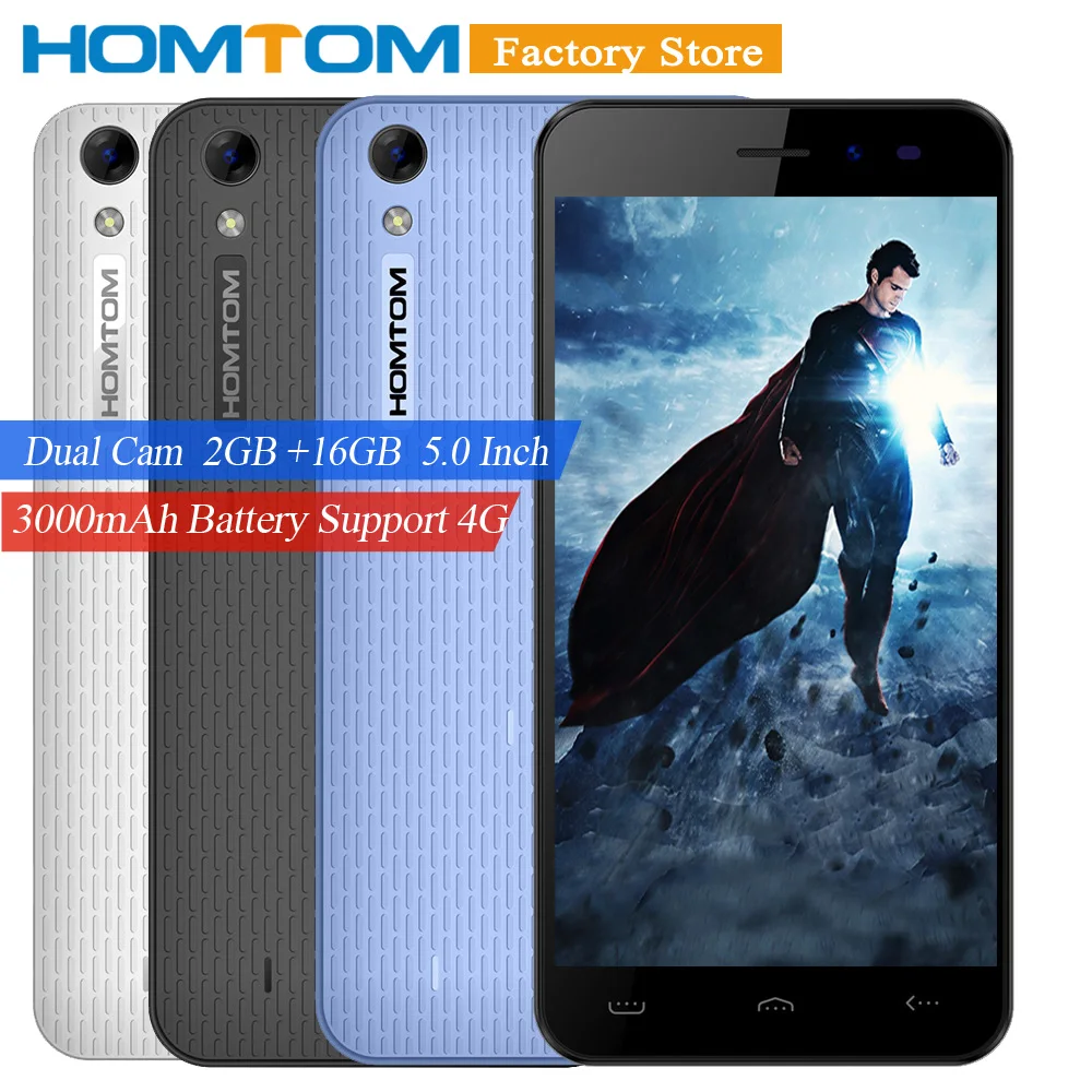 Original HOMTOM H16 Pro Smartphone 4G MTK6737 Quad Core 5.0" 2GB RAM+16GB ROM 13.0MP+5.0MP Dual Camera 3000mAh Mobilephone |