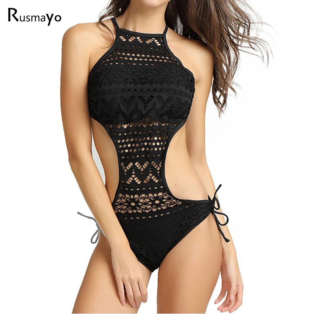 

Black One piece Swimsuit Female Mesh Trikini Monokini Swimwear Women Bikini Swim Bathing Suit High Neck 1 One-Piece Bodysuit 04