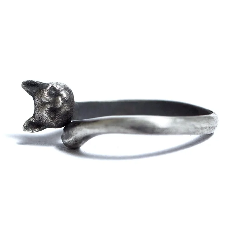 

Original Design Handmade Silver Small Civet Ring 925 Silver Cute Kitten Open Cat Ring