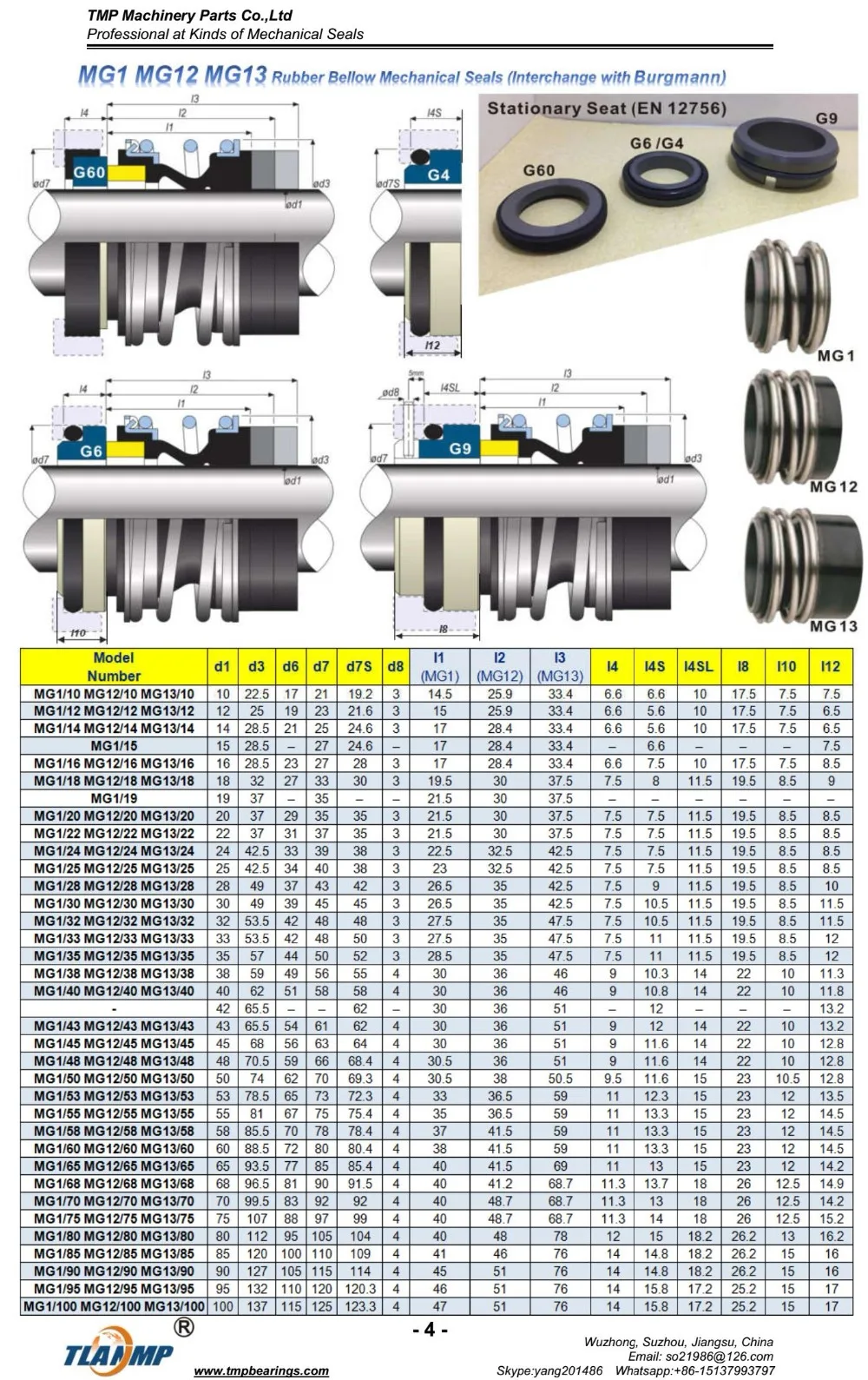 Burgmann para Bombas de Água com Assento Mecânicos de Mg1-65 Selos 109-65 Tlanmp Estacionário G60 Mg1 - 65-g60 Mb1-65 7 High Quality Automóveis e motos