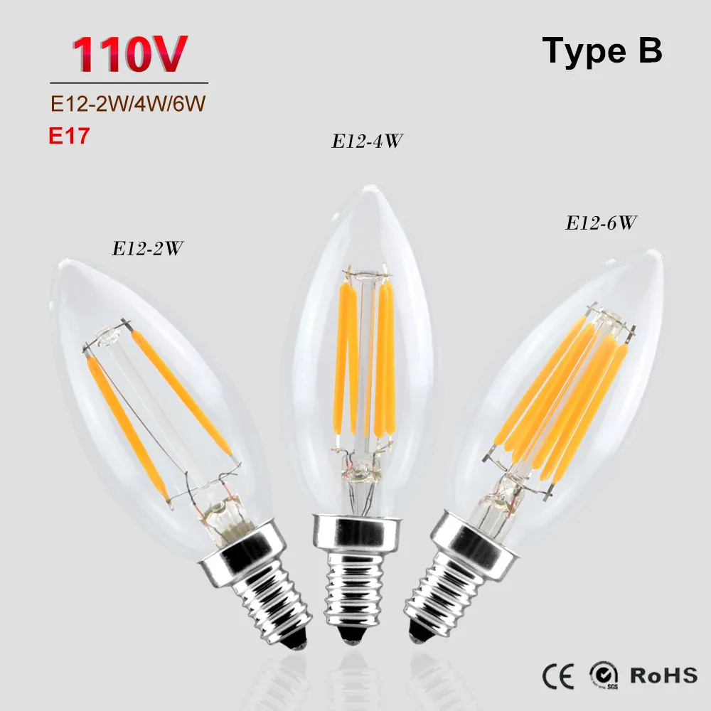 Диммируемая Светодиодная лампа E12/E17 2/4/6 Вт 120 В 110 В|light siren|e12 lede12 light socket |