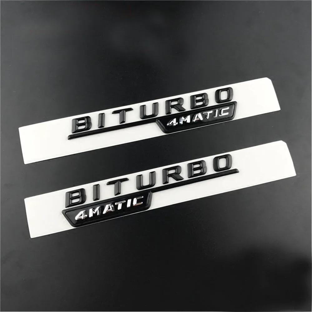 

2pcs/lot BITURBO TURBO 4MATIC Emblem Badge Letters Car Front Fender Stickers For Mercedes Benz AMG 4 Matic