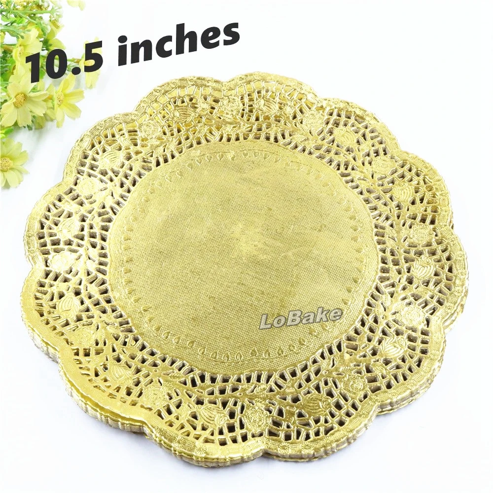 (100 Pieces/pack) Beautiful 10.5 Inches Gold Colored Round Paper Lace Doilies Cupcake Placemats
